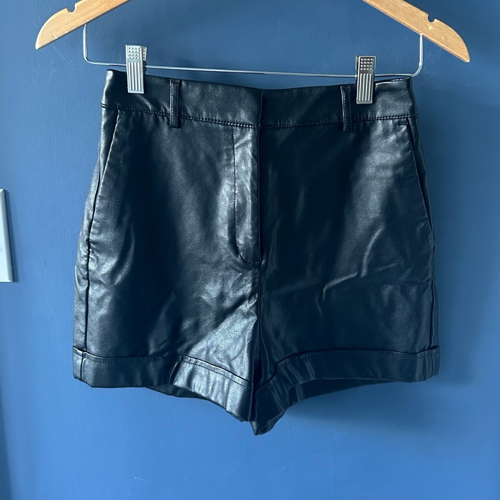 express black pleather high rise shorts